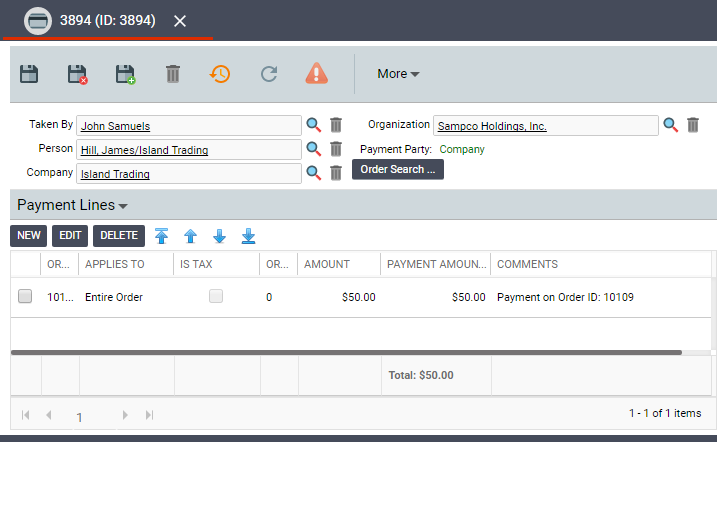 Payments Form in the Web Interface