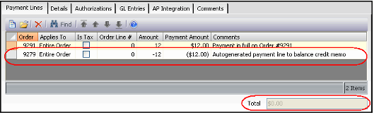 Credit Memo Payment Lines