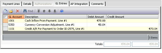 GL Entries Tab on Payments Record