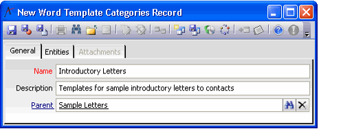 Word Template Categories Form
