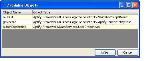 Available Objects for Validation Scripts