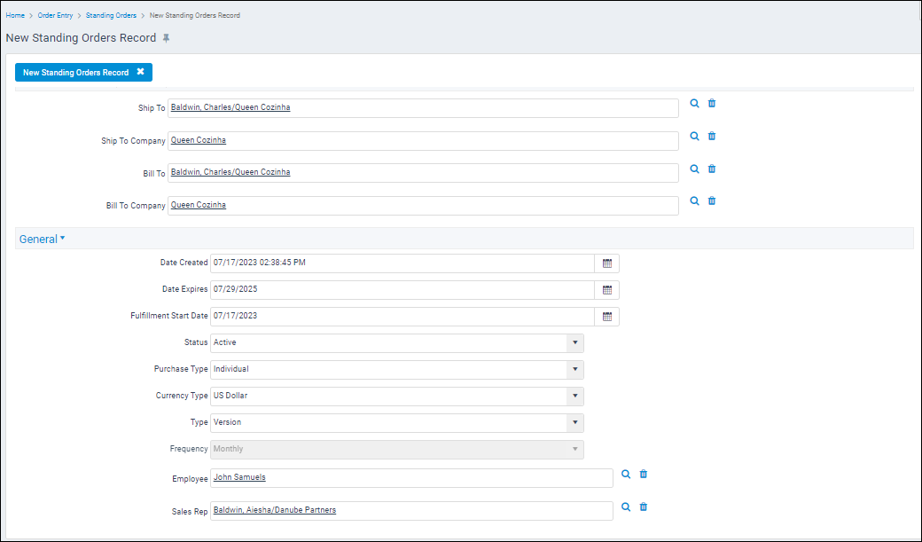 About the Standing Orders Form Aptify Support