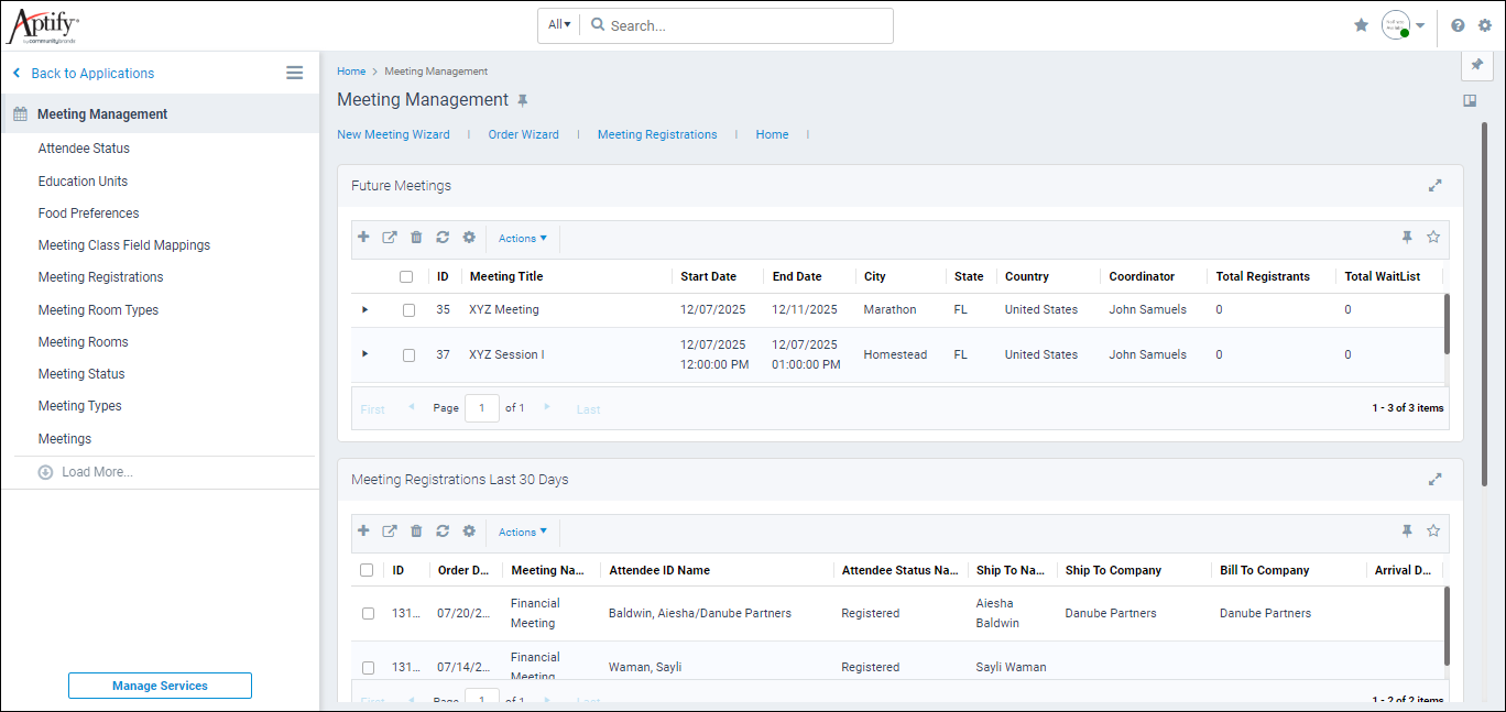 About the Meetings User Main Dashboard – Aptify Support