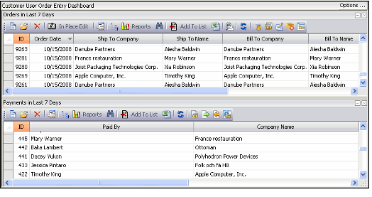 Customer User Order Entry Dashboard