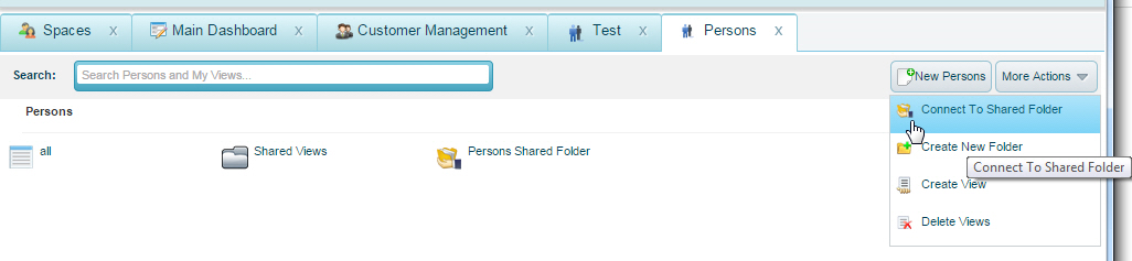 Selecting the Connect To Shared Folder Option