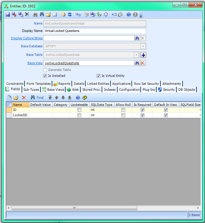 Sample Virtual Entity Entities Record