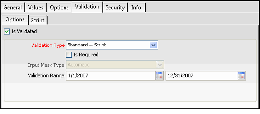Validation Tab