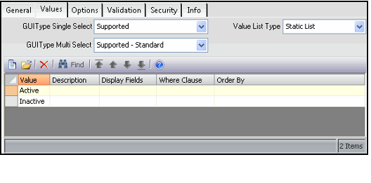Fields Record - Values Tab