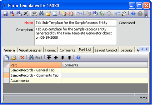 Tab Parts for Form Template