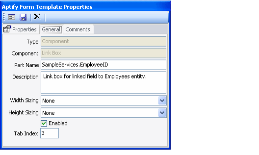 General Tab of Aptify Form Template Properties