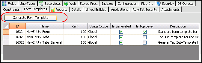 Form Templates Tab - Generate Form Template