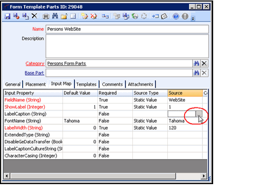 Source Column of LabelCaption Input Property