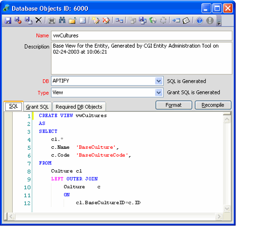 Database Objects Record