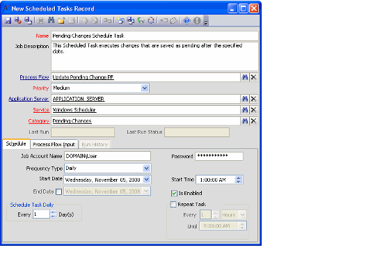 Sample Pending Changes Schedule Task