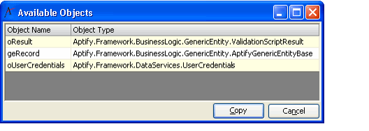 Available Objects Dialog
