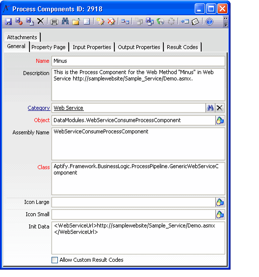 Web Service Process Component Generated from the Wizard