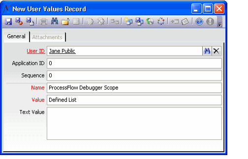 ProcessFlow Debugger Scope User Values Record