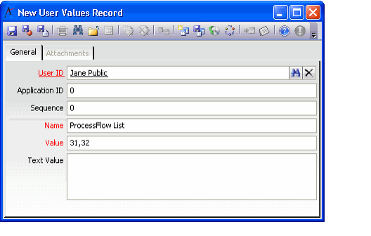 ProcessFlow List User Values Record