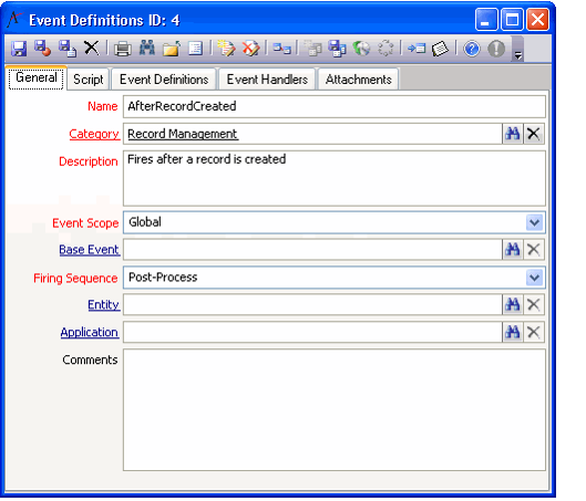 Event Definition Form