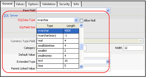 Selecting a Field's SQL Data Type