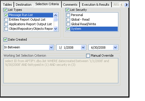 Selection Criteria for Lists Archive