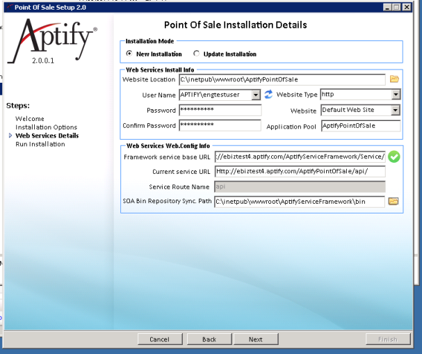 POS Service Installation Details Screen 2