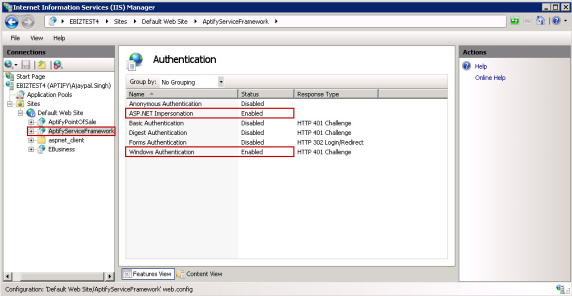Framework Services Authentication Settings