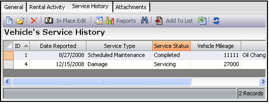 Service History Tab
