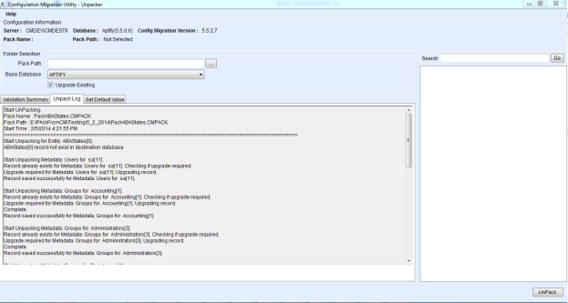 Unpack Log Tab