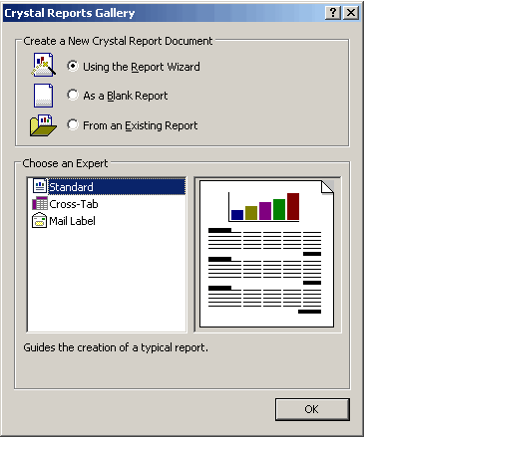 Crystal Reports Gallery Dialog