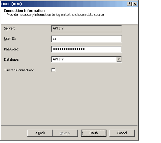 Database Connection Information Dialog