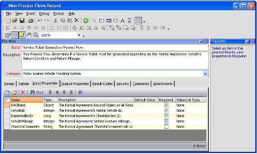 Process Flow Input Properties