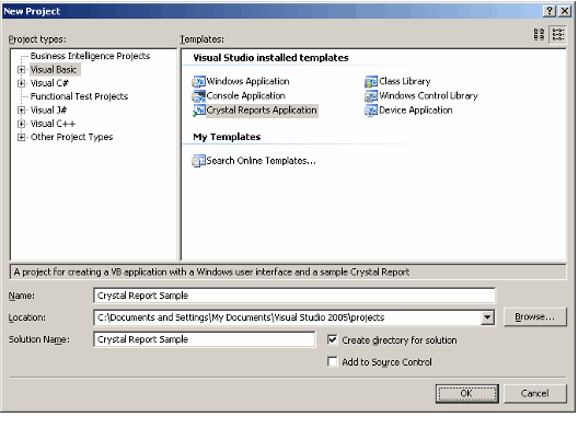 Creating a New Crystal Reports Application in VS 2008