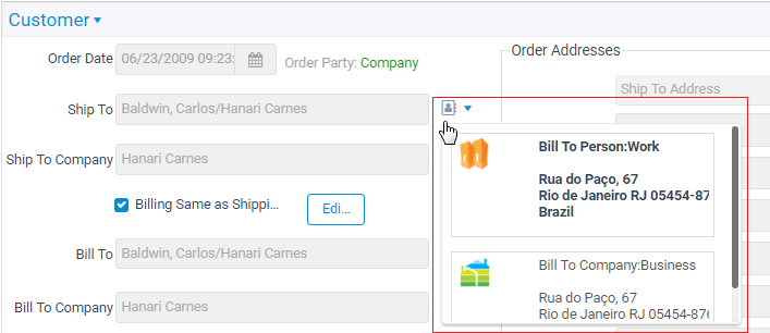 Order Form Address Selector