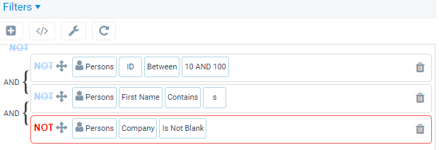 Not Filter Logic