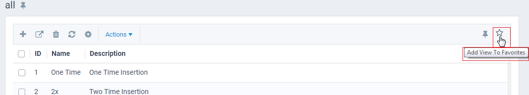 Favorites Icon on the Toolbar