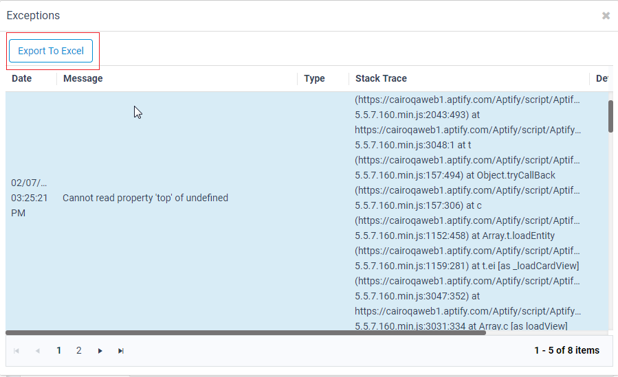 About the  Interface Exception Viewer Aptify Support
