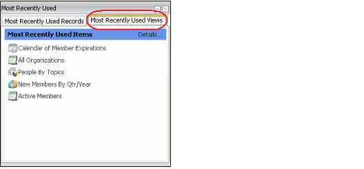 Most Recently Used Views Tab