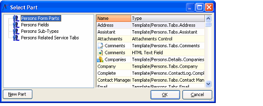 Adding a Part to a Form