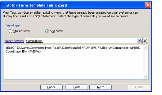 Creating a View Tab with a SQL Text