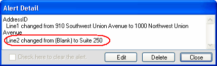 Alert Detail dialog modified changes