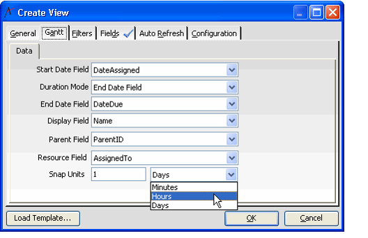 Gantt View Properties - Data Tab