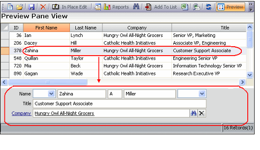 List View with Preview Pane 