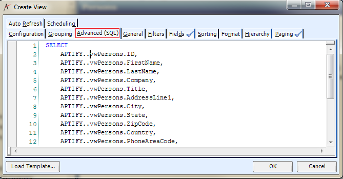 Advanced (SQL) Tab