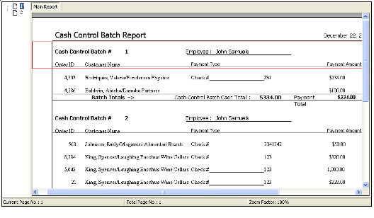 Cash Batch Control Report