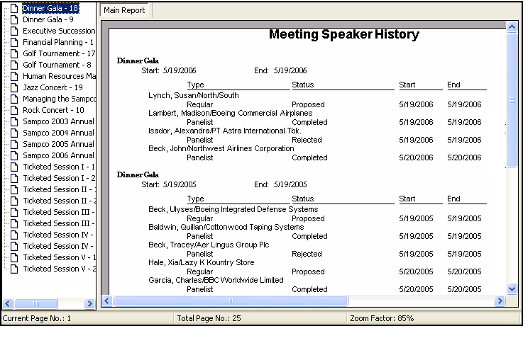 Speaker History Report