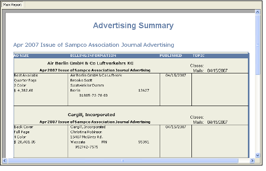 Advertising Summary Repor