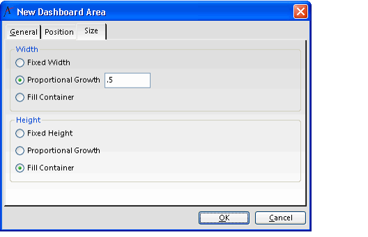 Dashboard Area Size Tab