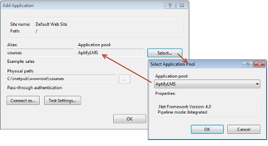 Select the Aptify LMS Application Pool 
