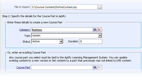 Specify Course Part Settings